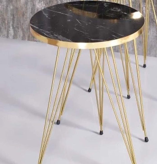 20" Black & Gold Round Coffee Table - Marble-Look Top with Metal Legs