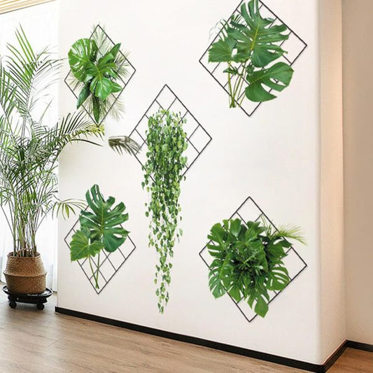3D Green Plant Wall Stickers | Tropical Vivid Greenery for Living Room & Bedroom (Random Design)