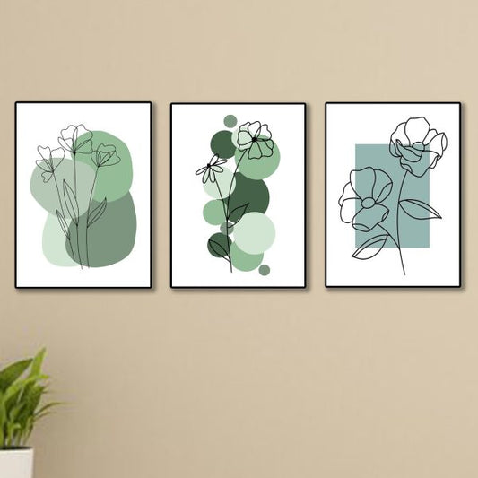 Set Of 3 Abstract Plant Art Wooden Canvas Frames(8x11")