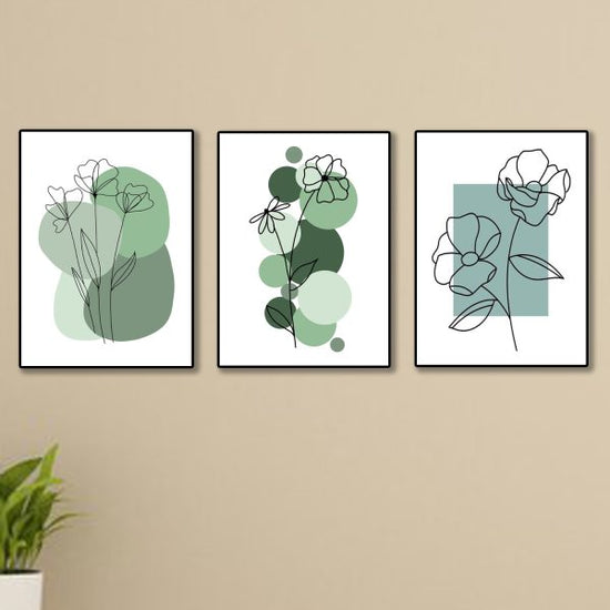 Set Of 3 Abstract Plant Art Wooden Canvas Frames(8x11