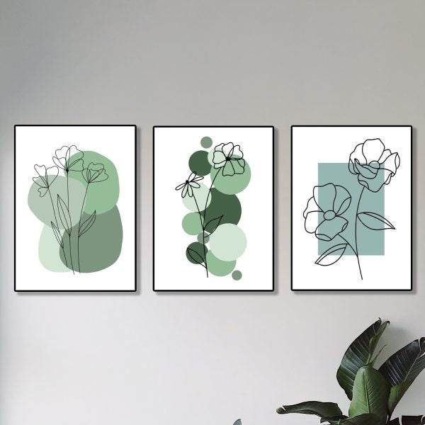 Set Of 3 Abstract Plant Art Wooden Canvas Frames(8x11")