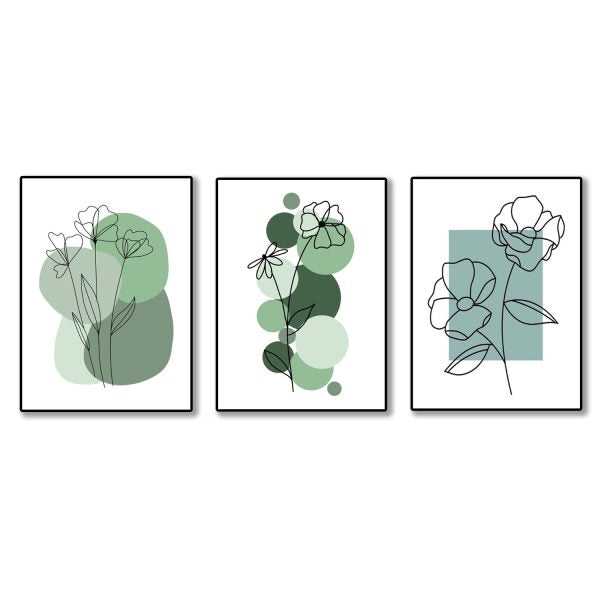 Set Of 3 Abstract Plant Art Wooden Canvas Frames(8x11")