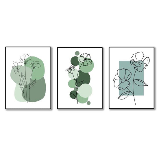 Set Of 3 Abstract Plant Art Wooden Canvas Frames(8x11