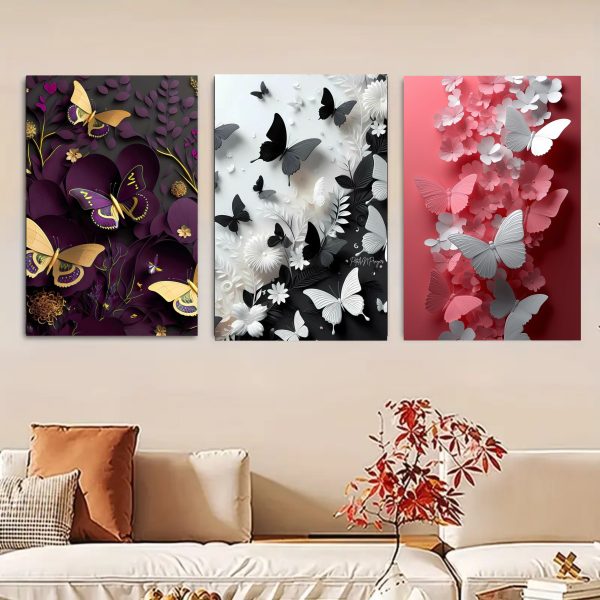 Set of 3 Butterfly Art Wooden Photo Frames - 8x11 Inch Sticky Wall Art