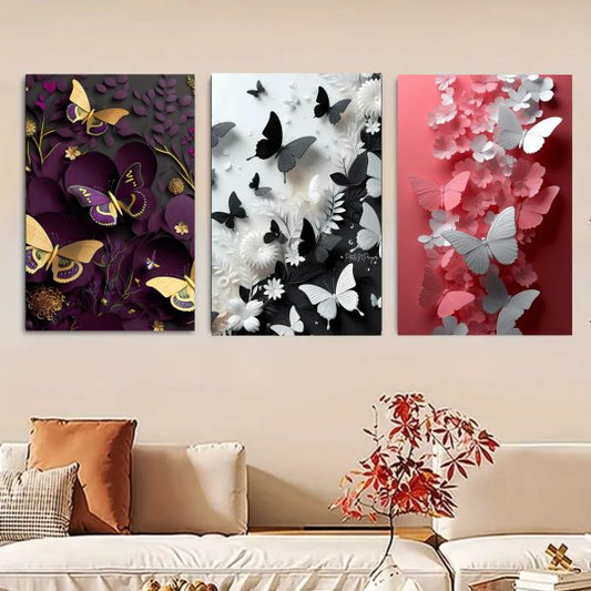 Set of 3 Butterfly Art Wooden Photo Frames - 8x11 Inch Sticky Wall Art