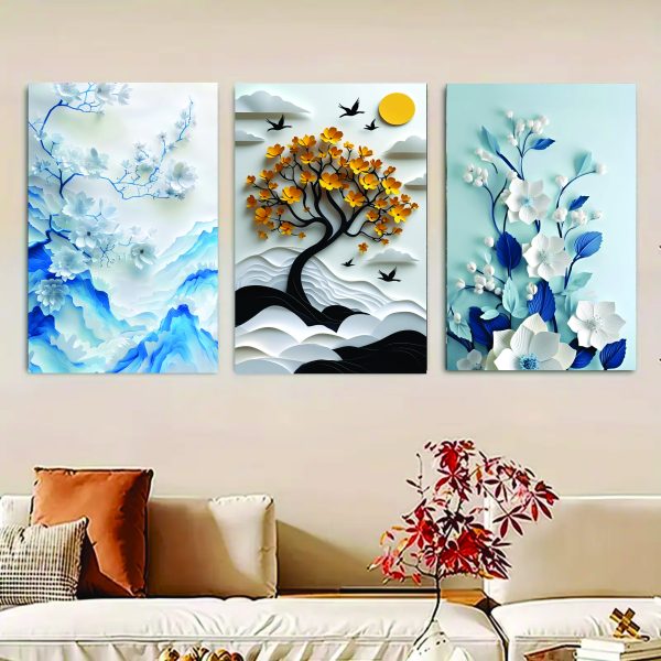Set of 3 Floral Wooden Photo Frames - 8x11 Inch Sticky Wall Art