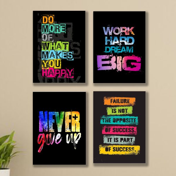 4-Pack Motivational Quote Frames - 8x11" Sticky Wooden Wall Art