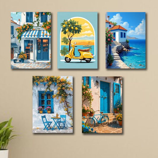 Set Of 5 Italian Vintage Homes Art Themed Wall Art(8x11")