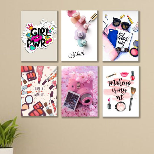 5-Piece Makeup-Themed Islamic Wall Art Set - 8x11" Sticky Wooden Frames