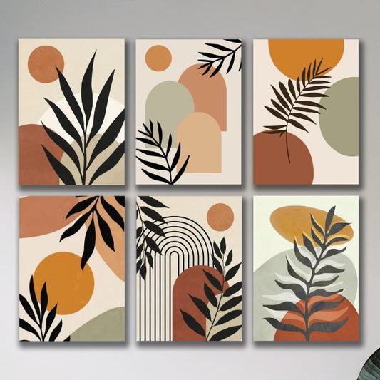 Set Of 6 Abstract Plant Art Wooden Canvas Frames(8x11")