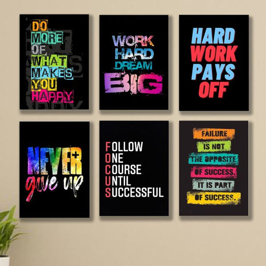 6-Pack Motivational Quote Frames - 8x11" Sticky Wooden Wall Art