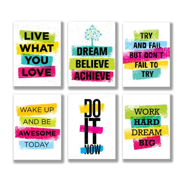 6-Pack Motivational Quote Frames - 8x11" Sticky Wooden Wall Art